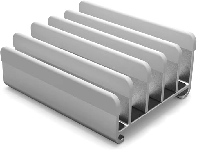 Elestoria 5- Slot Vertical Laptop Stand - Aluminum Laptop Stand Vertical for Desk - Adjustable Width (12-38mm) Fits MacBook Pro/Air, Surface & Gaming Laptops upto 17.3" - Heavy Duty Laptop Holder-Grey