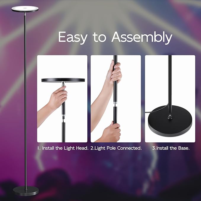 SUNMORY Smart RGB Floor Lamps for Living Room, 32W Bright LED Floor Lamp with APP and Remote Control, Tall Standing Lamp with Stepless Dimmable, Modern Torchiere Corner Lamp for Bedroom, Gaming Room