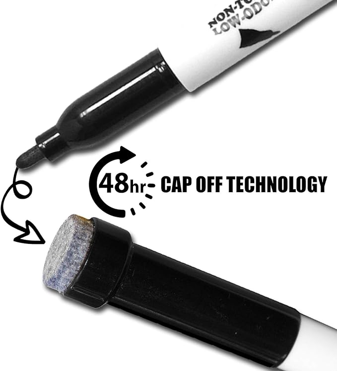 (24) KleenSlate Black Low Odor Dry Eraser Markers with Eraser, Bullet point