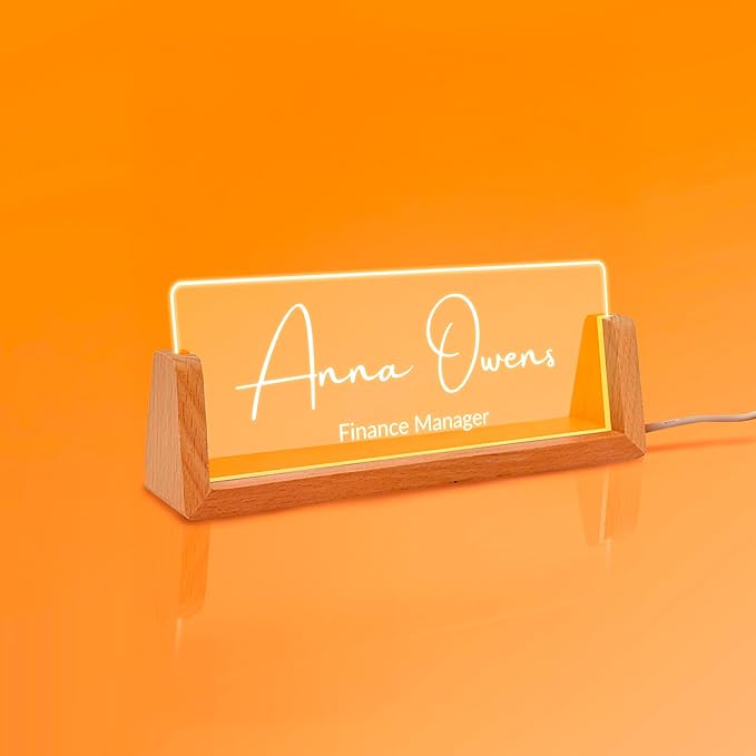 LED Light Desk Name Plate - Professional Gift for Office Desk LED Gift for Work Anniversary Custom Gift for Coworkers Office Gift for Team Members Business Decor Gift for Team Leaders (Design 4)