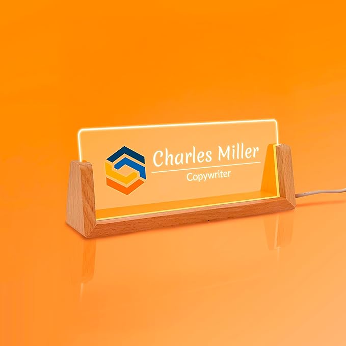 Professional Office Name Plate - Custom Name Plate with Led Stand Acrylic Custom Name Plate for Office Decor Corporate Gift Gift for Team Members (Design 5)