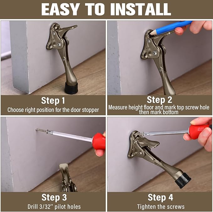 Chumia 12 Pieces Heavy Duty Door Stoppers 5.35 Inches Kickdown Adjustable Kick Down Door Stop for Bottom Easy Pedal with Rubber Tips Commercial (Bronze)