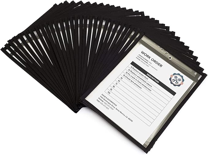 Job Ticket Holders 9x12 - (60 Pack), 8.5 x 11 Letter Size, Dry Erase Pockets, Clear & Black Plastic Sleeves - Durable, Reusable, and Practical for Work & Classroom Organization