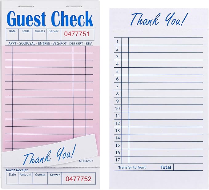 Methdic Guest Checks Pink Server Note Pads 1000 Orders Waitress Notepad for Restaurants (20 Books)…