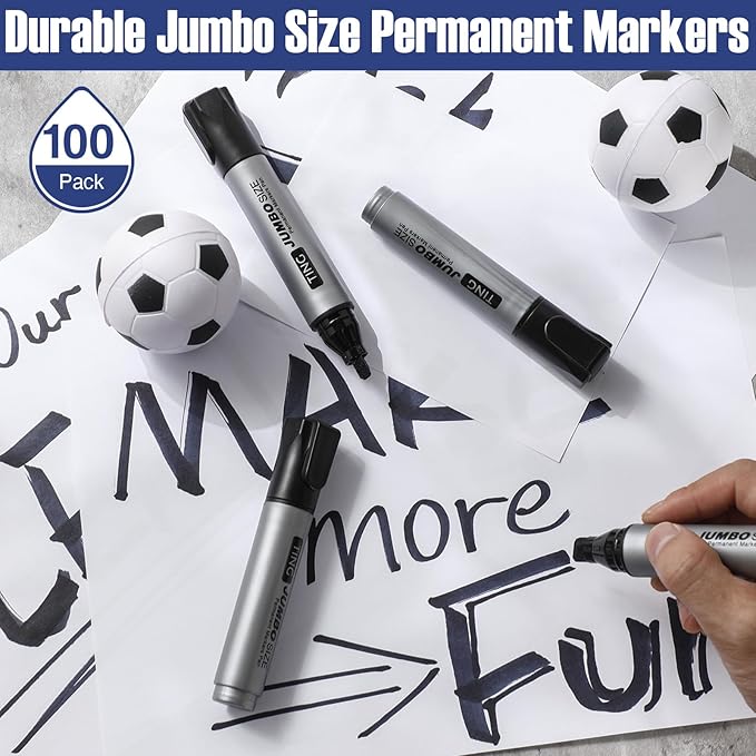Cholemy 100 Pcs Jumbo Permanent Markers Bulk Large Permanent Chisel Tip Markers Waterproof Jumbo King Big Poster Large Paint Pens for Works on Wood Metal Stone
