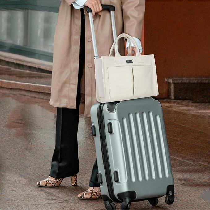 TOPDesign Heavy-Duty Canvas Tote Bag for Women, Adjustable Crossbody/Shoulder Handbag with 9 Pockets, Everything Tote