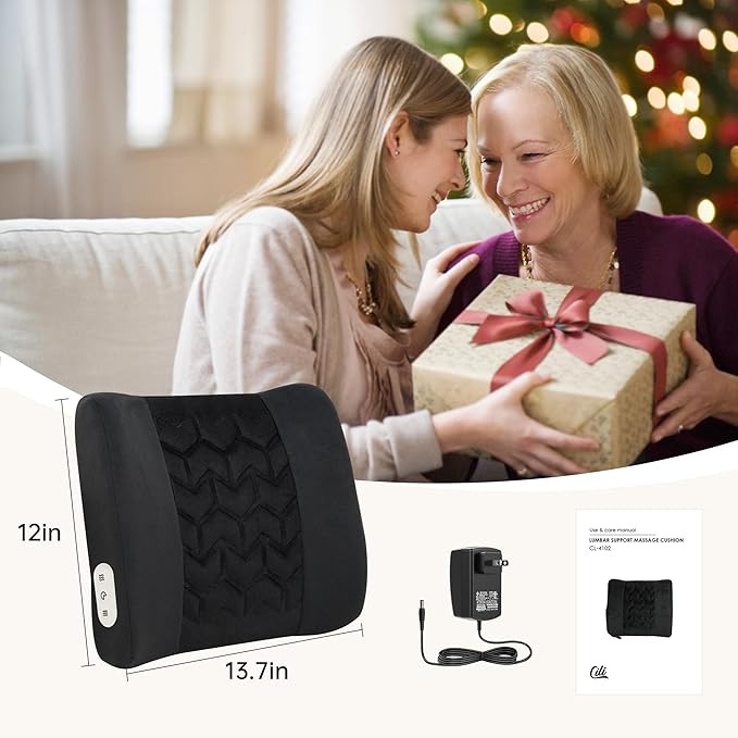 CILI Heated Lumbar Support Pillow for Office Chair, Vibration Back Support Pillow, Back Massager with Heat,Chair Massager, Backrest Pillow for Sofa Car Seat Recliner, Memory Foam, Gifts for Dad Men