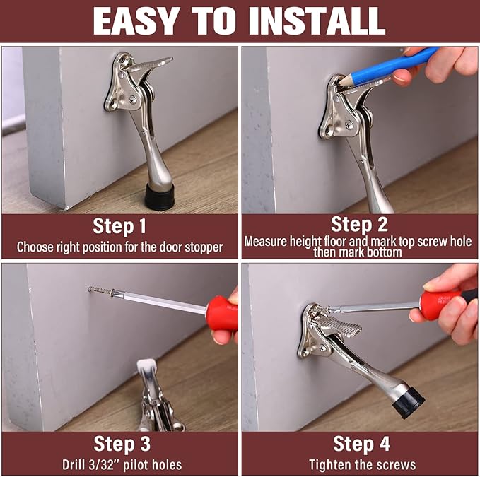 Chumia 12 Pieces Heavy Duty Door Stoppers 5.35 Inches Kickdown Adjustable Kick Down Door Stop for Bottom Easy Pedal with Rubber Tips Commercial(Silver)