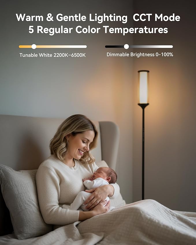 JOOFO Glass Shade RGBICW Corner Floor Lamp, 16 Million Colors Smart LED Ambient Mood Lighting with App & Remote Control for Modern Home Decor, Bedroom, Living Room, Gaming Room