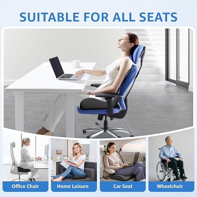 Sytopia Extra Large Office Chair Cushion, 19" x 17" Ergonomic Memory Foam Seat Cushion, Pressure Relief for Tailbone Pain, Sciatica & Hip Pain, Booster Pad for Sitting & Driving, Black