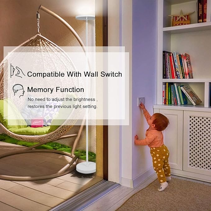 JOOFO Floor Lamp,30W/2400LM Sky LED Modern Torchiere 3 Color Temperatures Super Bright -Tall Standing Pole Light with Remote & Touch Control for Living Room,Bed Room,Office (Pearl White)