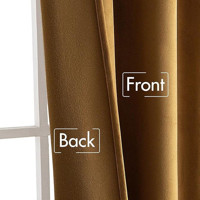 MIULEE Velvet Curtains 96 inches - Luxury Room Darkening Curtains for Bedroom Living Room Thermal Insulated Super Soft Window Drapes Rod Pocket & Back Tab, Gold, W52 x L96 inches, 2 Panels