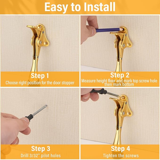 Chumia 12 Pieces Heavy Duty Door Stoppers 5.35 Inches Kickdown Adjustable Kick Down Door Stop for Bottom Easy Pedal with Rubber Tips Commercial (Gold)