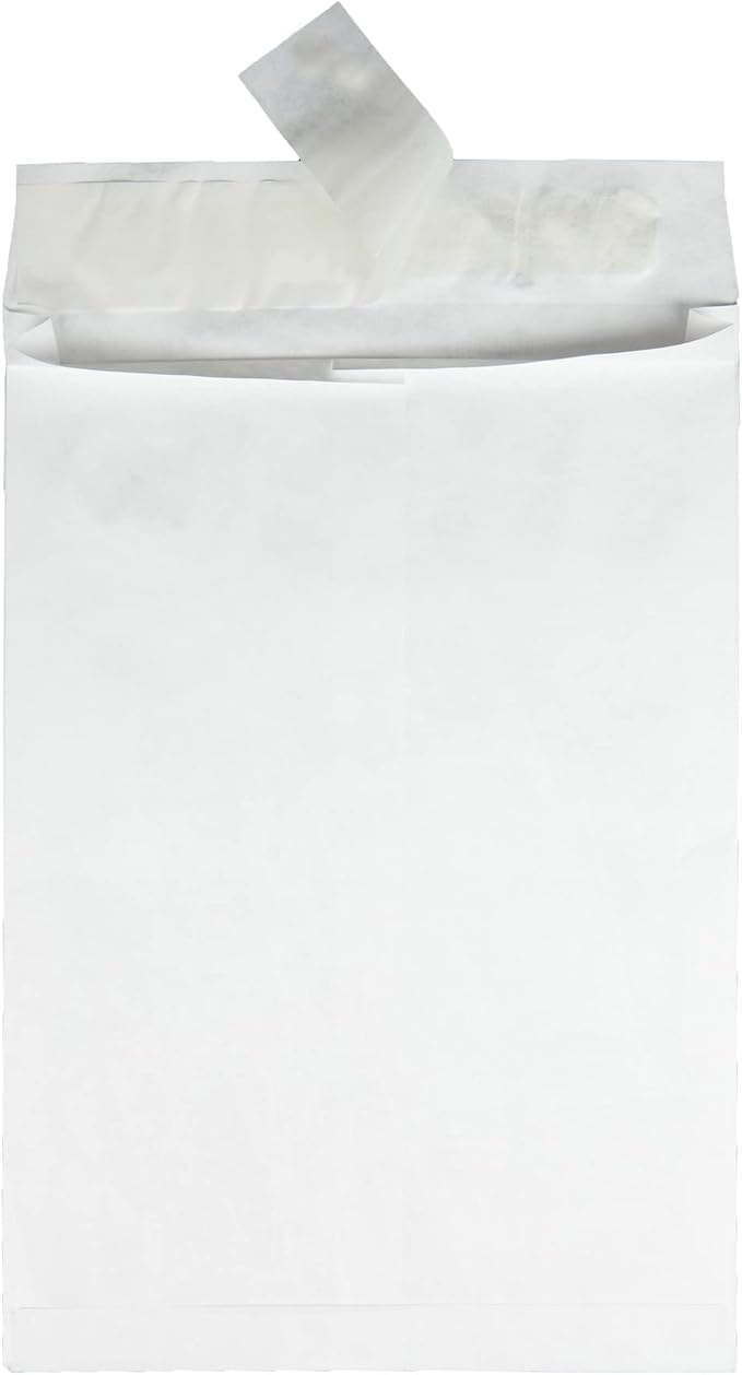 Quality Park Survivor Lightweight 14 lb Tyvek Open End 1.5" Expansion Mailers, 13 1/2, Square Flap, Redi-Strip Closure, 10 x 13, White, 25/Box