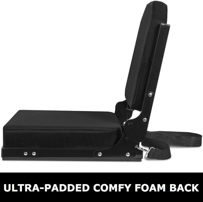Stadium Seats for Bleachers, Bleacher Seats with Ultra Padded Comfy Foam Backs and Cushion, Wide Portable Stadium Chairs with Back Support and Shoulder Strap, 1 Pack, Black