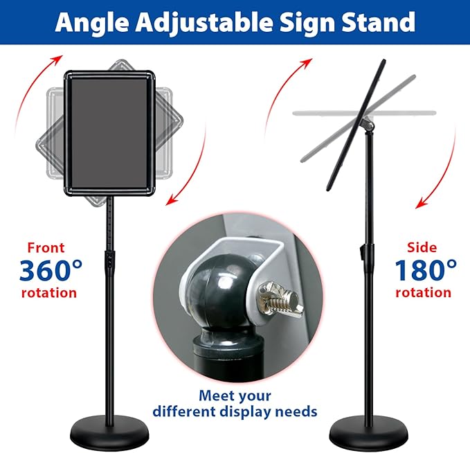2-Pack 8.5x11 Inch Adjustable Sign Stand & Floor Standing Sign Holder - Pedestal Poster Stand with Vertical & Horizontal View Display for Indoor/Outdoor Business & Store Signage (Black)