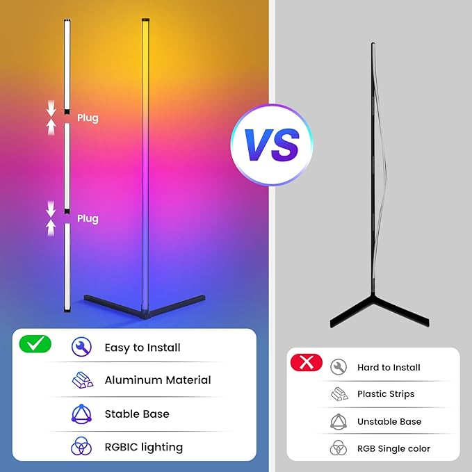 RIYO LED Corner Lamp, RGB Corner Floor Lamp with APP and Remote Control, 16 Million Colors & 68+ Scene Color Changing Ambience Light with Music Sync for Living Room, Bedroom, Gaming Room