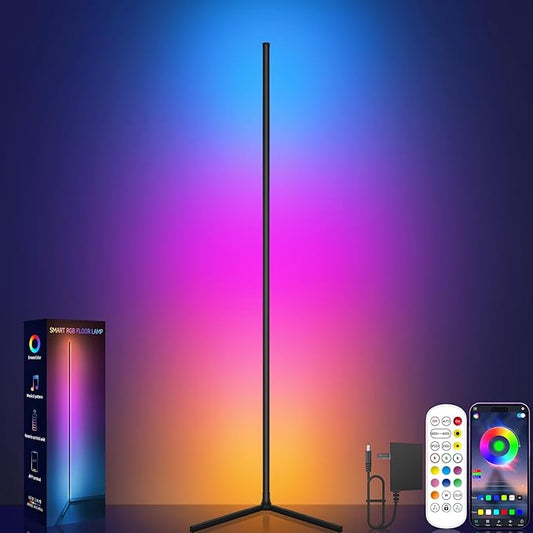 Corner Floor Lamp, RGB LED Corner Lamp with Music Sync, Smart App and Remote Control Color Changing Ambience Light, LED Lamp with 16 Million Colors for Bedroom, Living Room Gaming Room
