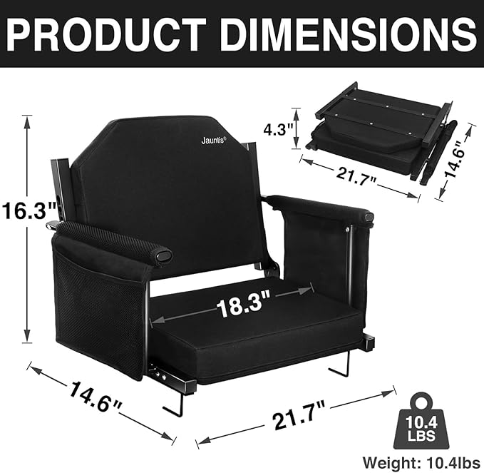 Extra Wide Stadium Seats for Bleachers with Back Support - Padded Foldable Lightweight Durable Stadium Chair for Sports Parents Watching Kids & Fans at Any Game - Relieves Back Pain on Hard Benches