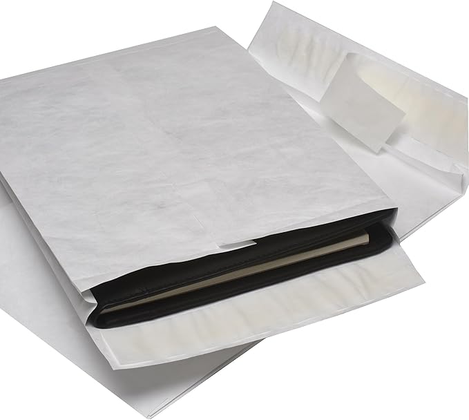 Quality Park Survivor Lightweight 14 lb Tyvek Open End 1.5" Expansion Mailers, 13 1/2, Square Flap, Redi-Strip Closure, 10 x 13, White, 25/Box