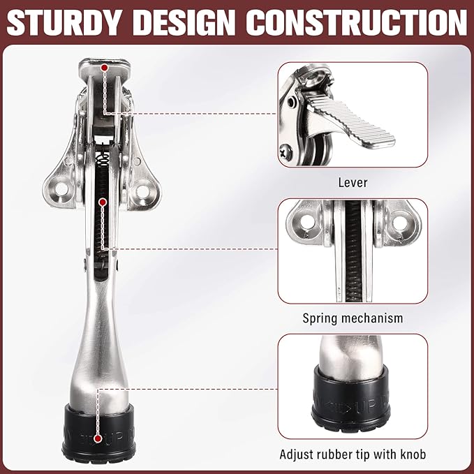 Chumia 12 Pieces Heavy Duty Door Stoppers 5.35 Inches Kickdown Adjustable Kick Down Door Stop for Bottom Easy Pedal with Rubber Tips Commercial(Silver)