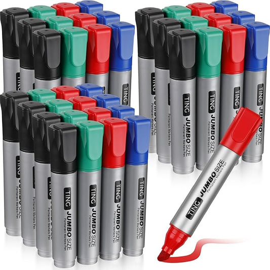 Cholemy 40 Pcs Jumbo Permanent Markers Bulk Large Chisel Tip Permanent Markers Quick Drying Pens for Office Supplies(Multicolor)