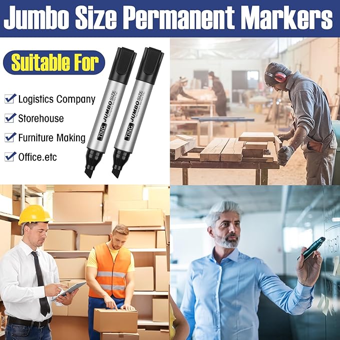 Cholemy 80 Pcs Jumbo Permanent Markers Bulk Large Permanent Chisel Tip Markers Waterproof Jumbo King Big Poster Large Paint Pens for Works on Wood Metal Stone