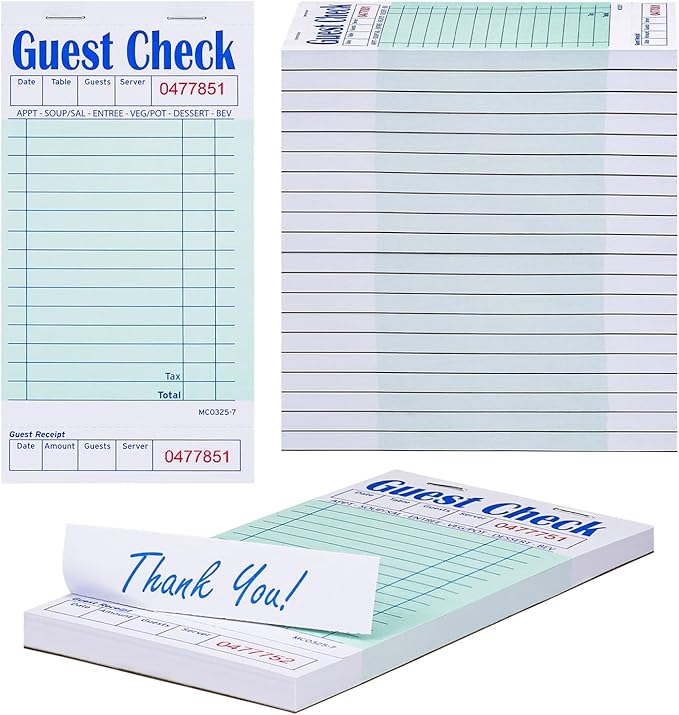 Methdic Guest Checks Server Note Pads 1000 Orders Waitress Notepad for Restaurants (20 Books)