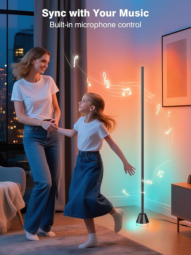 RIYO Corner Floor Lamp, LED Corner Lamp with AC Adapter & APP & Remote Control, Modern RGB Floor Lamp with 16 Million Colors, 68+ Scene Modes, Music Sync, Ambient Lighting for Living Room, Bedroom