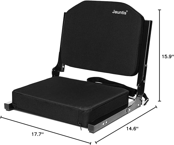 Stadium Seats for Bleachers, Bleacher Seats with Ultra Padded Comfy Foam Backs and Cushion, Wide Portable Stadium Chairs with Back Support and Shoulder Strap, 1 Pack, Black