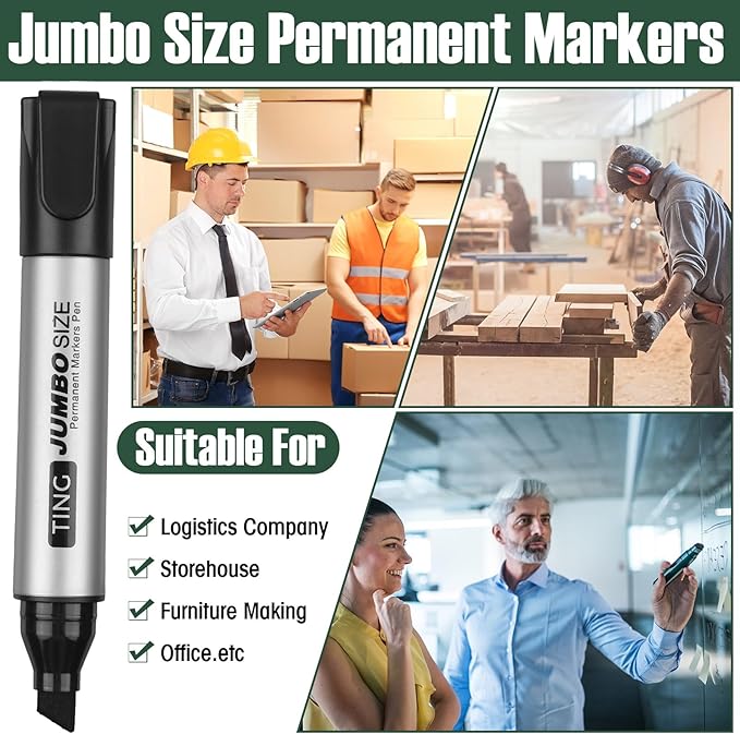 Cholemy 40 Pcs Jumbo Permanent Markers Bulk Large Chisel Tip Permanent Markers Quick Drying Pens for Office Supplies(Black)