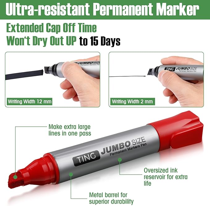 Cholemy 40 Pcs Jumbo Permanent Markers Bulk Large Chisel Tip Permanent Markers Quick Drying Pens for Office Supplies(Multicolor)