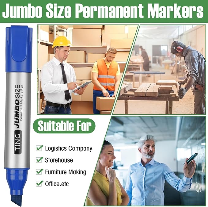 Cholemy 40 Pcs Jumbo Permanent Markers Bulk Large Chisel Tip Permanent Markers Quick Drying Pens for Office Supplies(Multicolor)