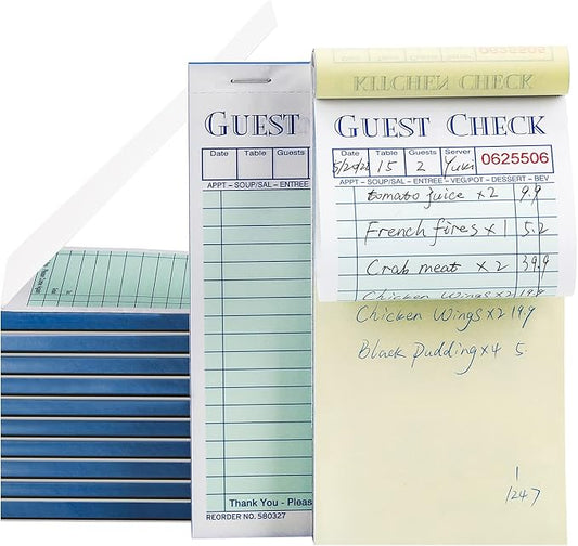 Methdic Guest Checks Server Note Pads 1000 Orders With Bottom Copy Paper Guest Receipt Waitress Notepad for Restaurants (20 Books)