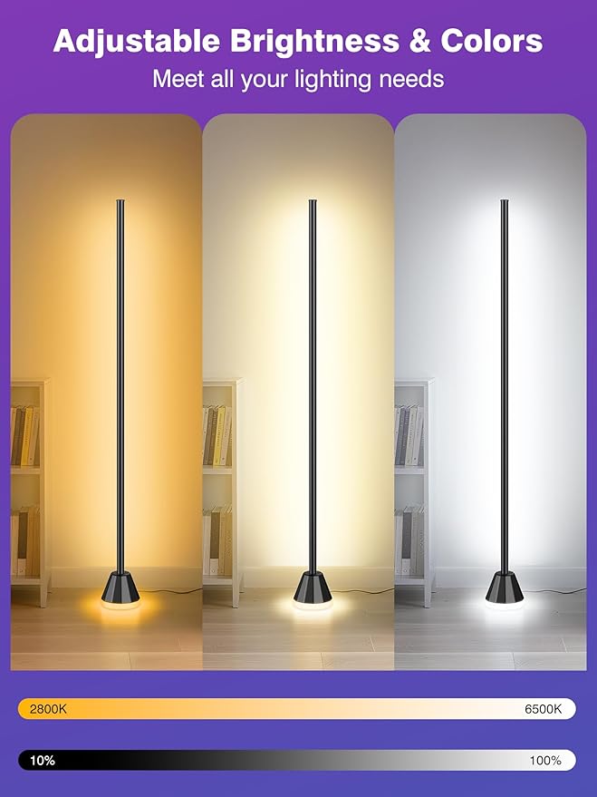 RIYO Corner Floor Lamp, LED Corner Lamp with AC Adapter & APP & Remote Control, Modern RGB Floor Lamp with 16 Million Colors, 68+ Scene Modes, Music Sync, Ambient Lighting for Living Room, Bedroom