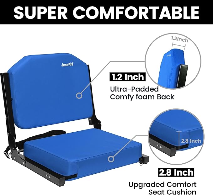 Stadium Seating for Bleachers, Bleacher Seats with Ultra Padded Comfy Foam Backs and Cushion, Wide Portable Stadium Chairs with Back Support and Shoulder Strap