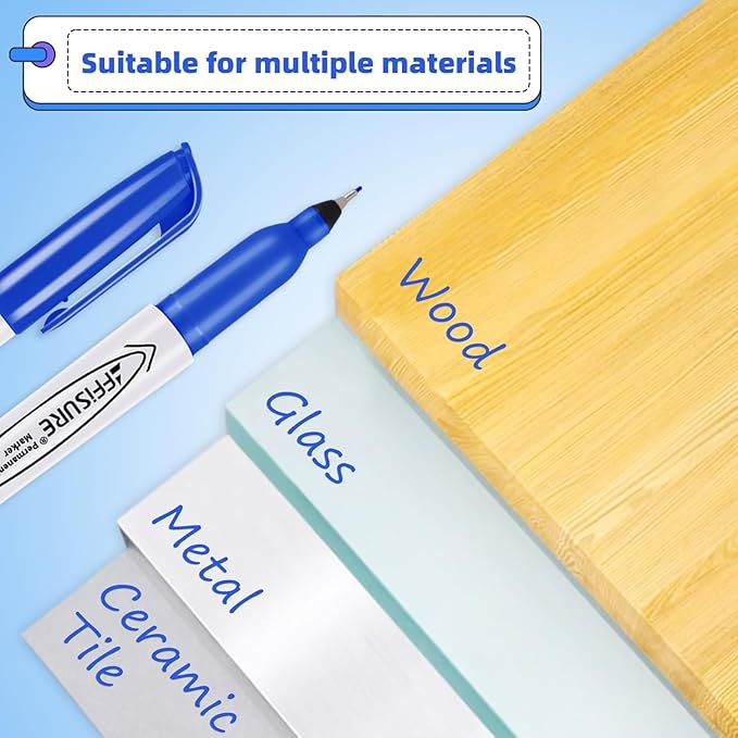 Blue Ultra Fine Point Permanent Markers, 18 Pack, 0.4 mm, Precision Extra Fine Tip for Detailed Writing, Art, Crafts & Labeling on Paper, Plastic, Glass, Metal, Waterproof, Fade-Resistant Ink