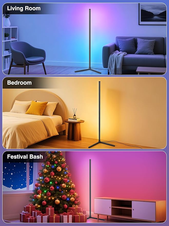 RIYO LED Corner Lamp, RGB Corner Floor Lamp with APP and Remote Control, 16 Million Colors & 68+ Scene Color Changing Ambience Light with Music Sync for Living Room, Bedroom, Gaming Room