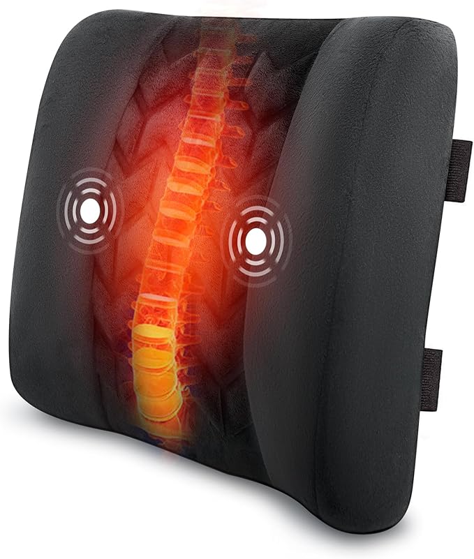 CILI Heated Lumbar Support Pillow for Office Chair, Vibration Back Support Pillow, Back Massager with Heat,Chair Massager, Backrest Pillow for Sofa Car Seat Recliner, Memory Foam, Gifts for Dad Men
