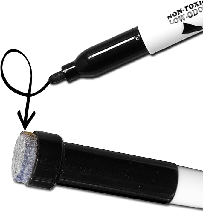 (24) KleenSlate Black Low Odor Dry Eraser Markers with Eraser, Bullet point