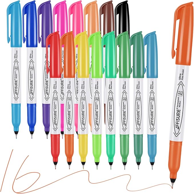 Permanent Markers, Ultra Fine Point Markers Set,16 Assorted Colors Work on Wood, Plastic, Paper, Metal, Stone, Glass for the Artist、Kids、Adult, 16 Count