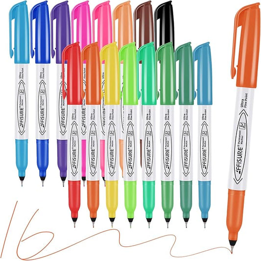 Permanent Markers, Ultra Fine Point Markers Set,16 Assorted Colors Work on Wood, Plastic, Paper, Metal, Stone, Glass for the Artist、Kids、Adult, 16 Count