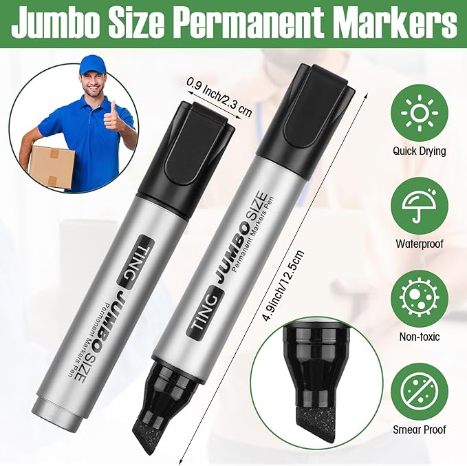 Cholemy 40 Pcs Jumbo Permanent Markers Bulk Large Chisel Tip Permanent Markers Quick Drying Pens for Office Supplies(Multicolor)