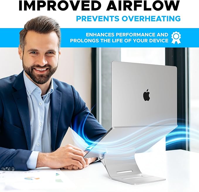 Elestoria Adjustable Laptop Stand - Fits 5 Devices, Modern Design, Tool Free Adjustment, Protective & Stable | Grey (Silver, Floating)