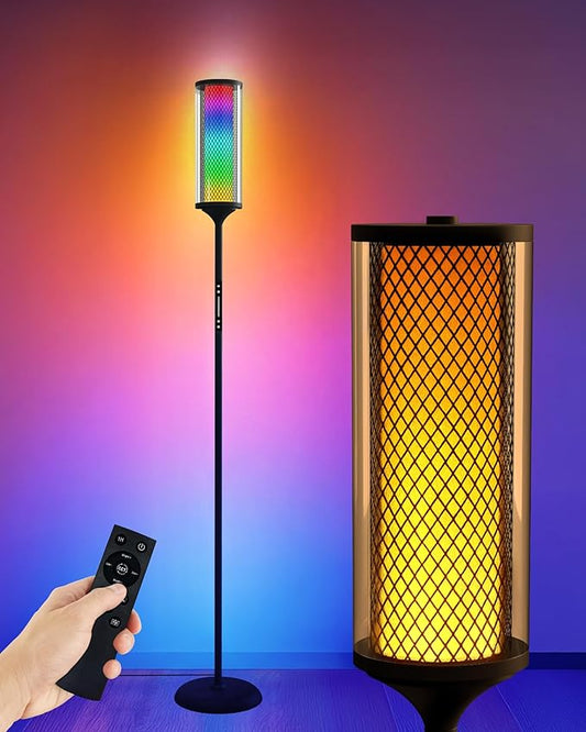 JOOFO Glass Shade RGBICW Corner Floor Lamp, 16 Million Colors Smart LED Ambient Mood Lighting with App & Remote Control for Modern Home Decor, Bedroom, Living Room, Gaming Room