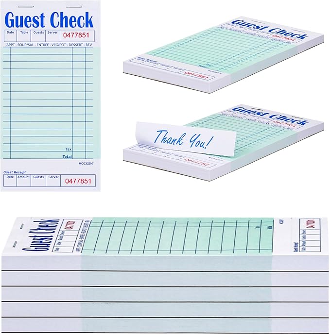 Methdic Guest Checks Server Note Pads 250 Orders Waitress Notepad for Restaurants (5 Books)