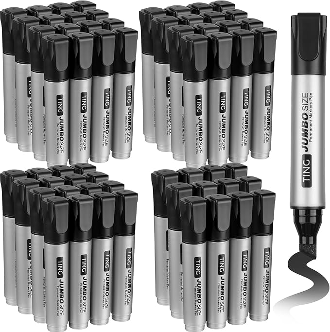 Cholemy 60 Pcs Jumbo Permanent Markers Bulk Large Permanent Chisel Tip Markers Waterproof Jumbo King Big Poster Large Paint Pens for Works on Wood Metal Stone