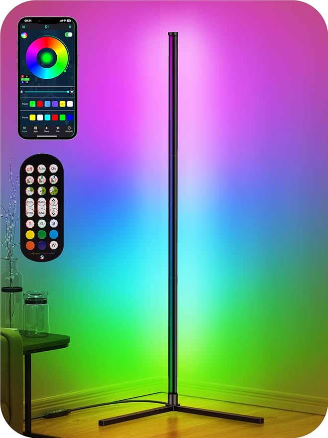 RIYO LED Corner Lamp, RGB Corner Floor Lamp with APP and Remote Control, 16 Million Colors & 68+ Scene Color Changing Ambience Light with Music Sync for Living Room, Bedroom, Gaming Room