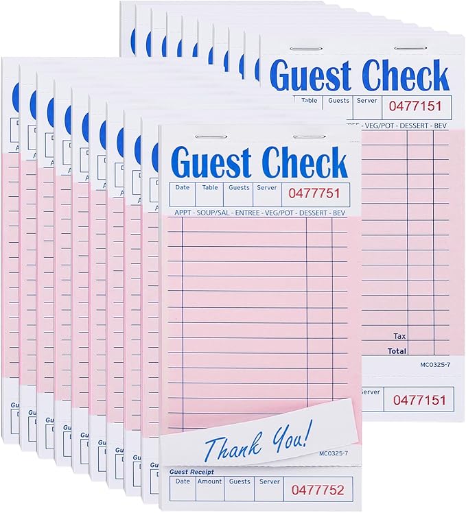 Methdic Guest Checks Pink Server Note Pads 1000 Orders Waitress Notepad for Restaurants (20 Books)…