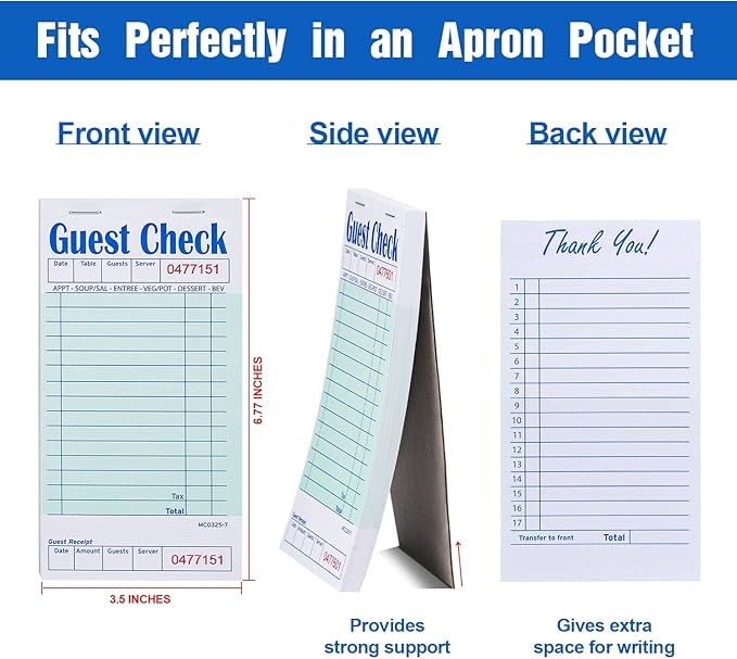 Methdic Guest Checks Server Note Pads 250 Orders Waitress Notepad for Restaurants (5 Books)